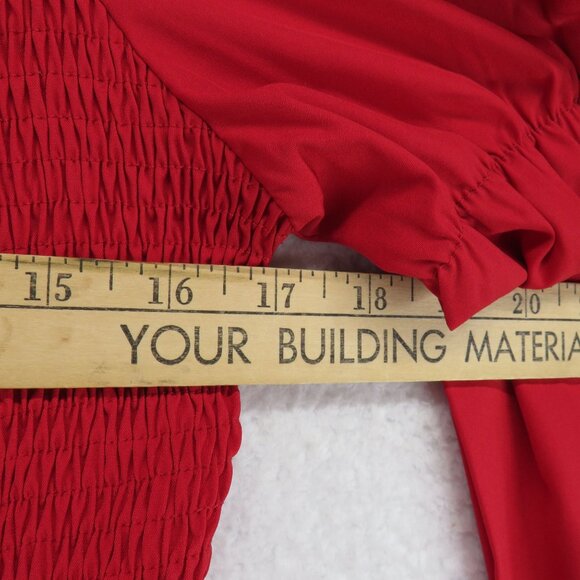 Shein Curve Dress Size 0 XL Red Smocked Long Sleeve Tiered Ruffles Square Neck - Picture 6 of 8